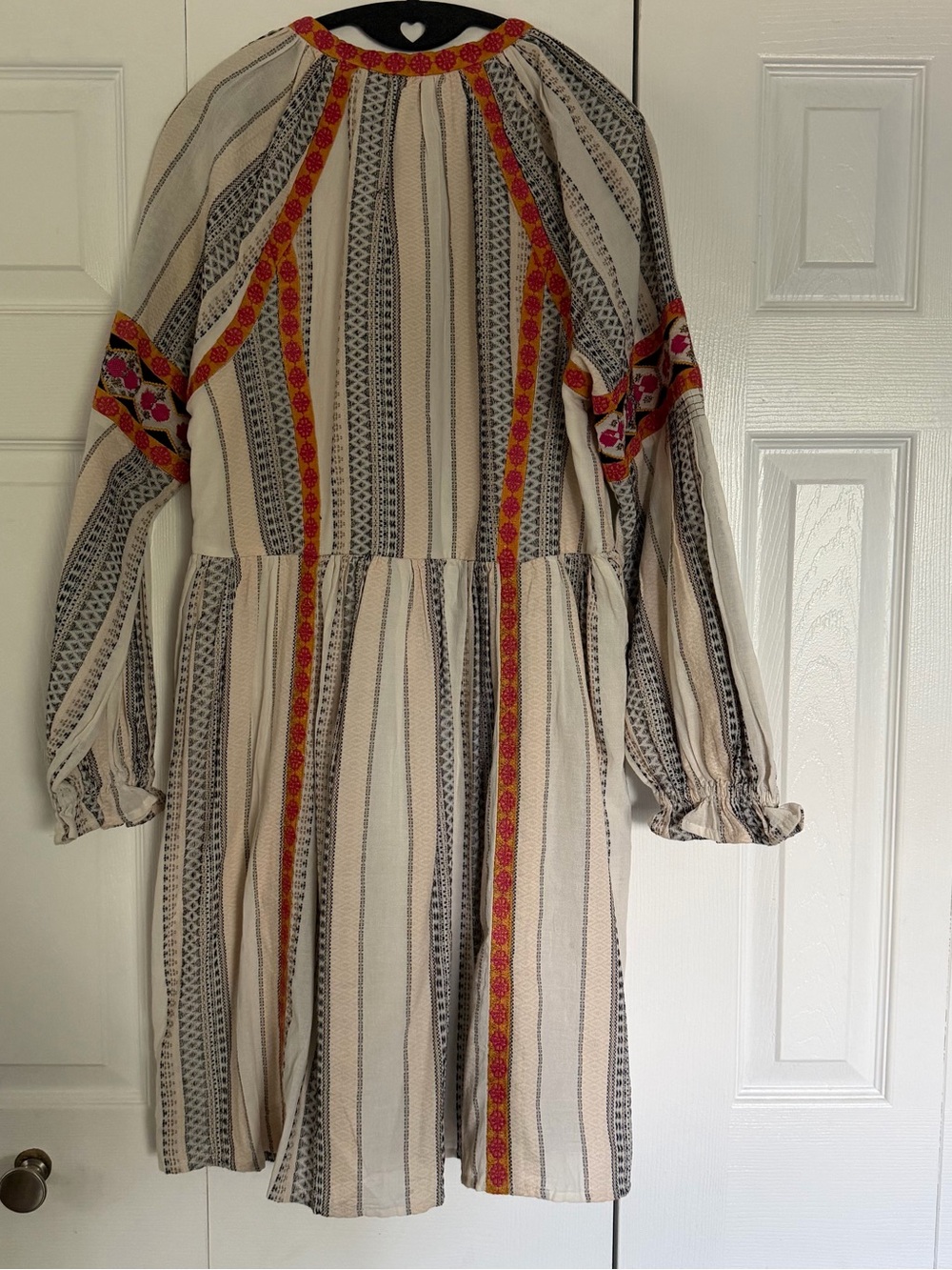 Anthropologie Cream Stripe Dress with Pink & Orange Embroidery - Picture 5 of 5